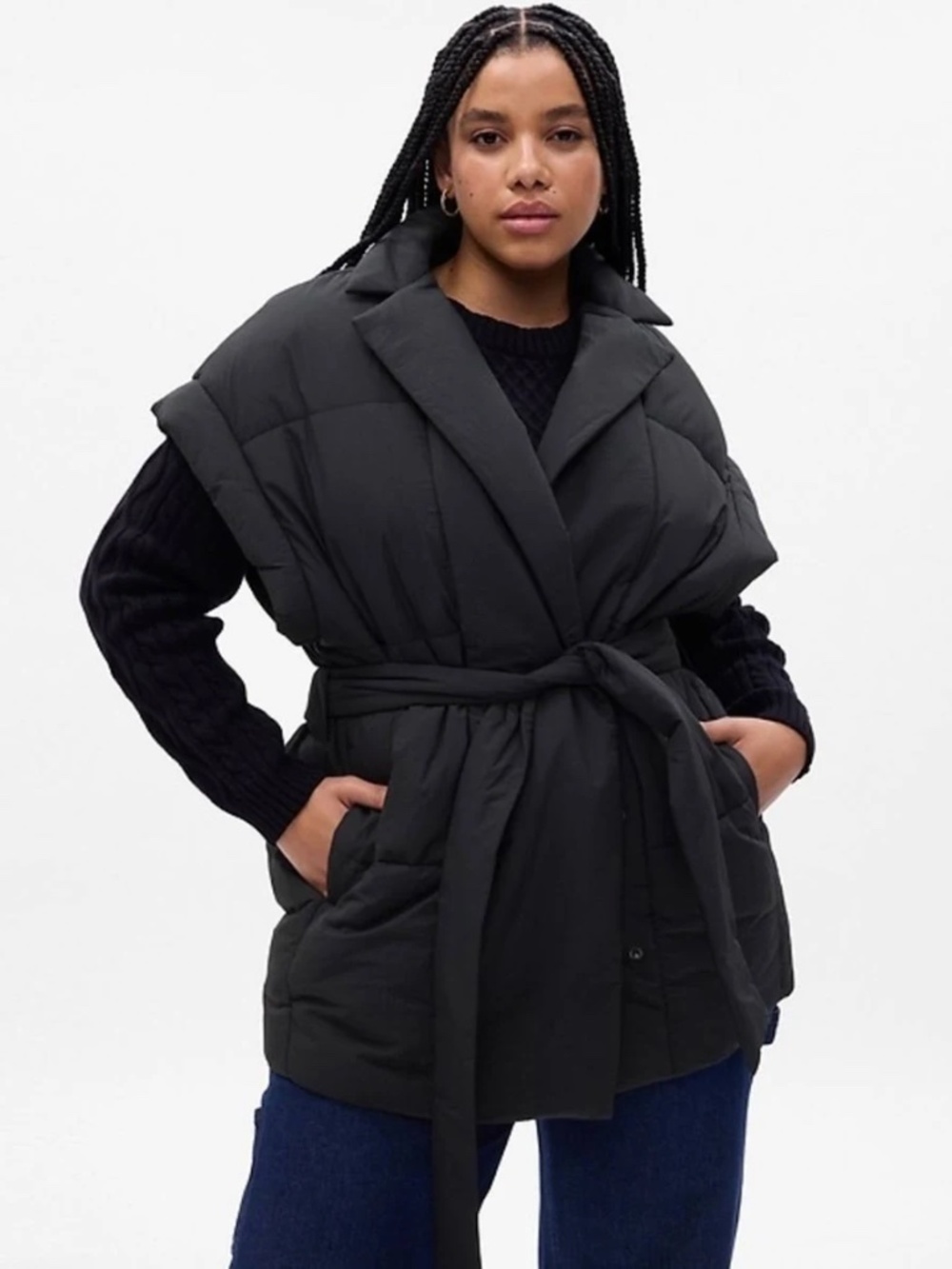 GAP Quilted Sleeveless Wrap Duvet Vest with Belt